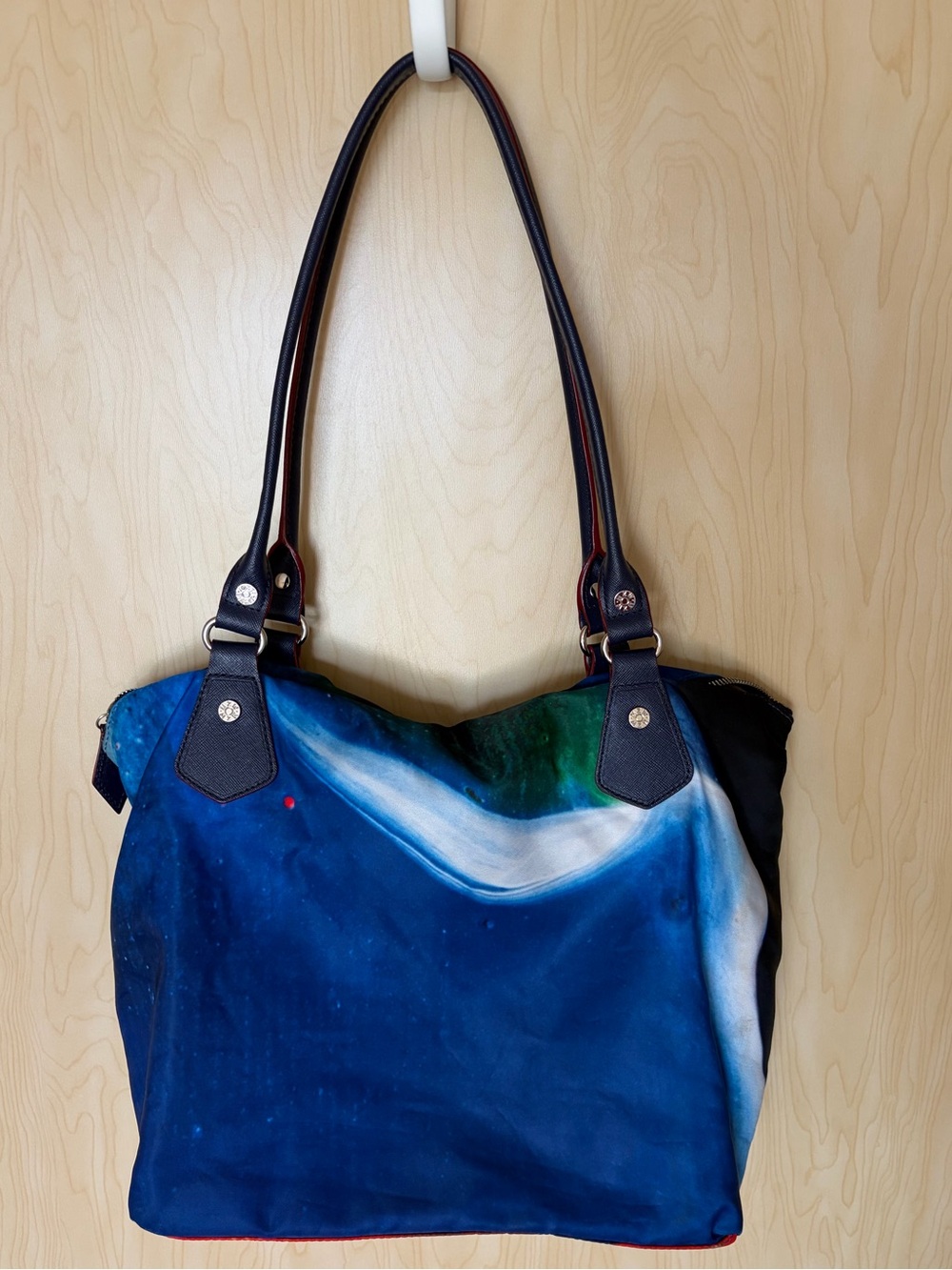 MZ Wallace Cosmic Shoulder Bag Nylon Blue White Red Zip Close